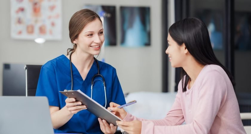 Depression Asian female patient talking with psychiatrist in doctor office Let's talk about