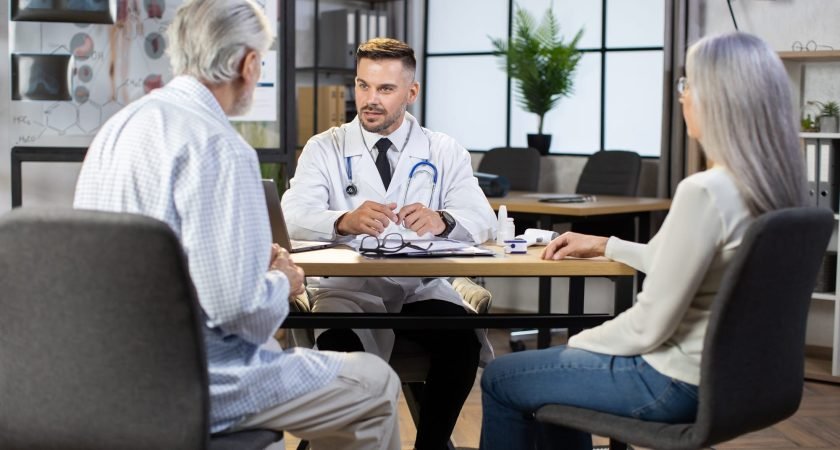 Senior couple having examination at medical center